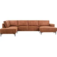 OTTO home Wohnlandschaft XXL Sofa Oland, Struktur, Flachgewebe, Luxus-Microfaser, Boucle, U-Form, 345 cm, Wellenunterfederung, Skandi-Design, Metallfüße braun