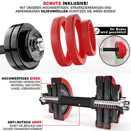 Sportstech Hantel AH300 2in1 Set Kurzhanteln 30 kg abnehmbare Silikonüberzüge schwarz|grau|rot