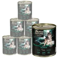 Dehner Wild Nature Hundefutter Auwald, Nassfutter getreidefrei / zuckerfrei, für ausgewachsene Hunde, Geflügel / Wild, 6 x 800 g Dose (4.8 kg)