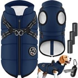 LOVPET Hundejacke Hundemantel mit Geschirr, inkl. 45 Stück Kotbeutel + Spender, Hunde Winterweste gefüttert wasserdicht, Gepolsterte Weste Mit Brustgurt, Reflektoren, D-Ring