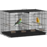 PawHut Vogelkäfig Innenvoliere aus Stahl mit Trennwand, 4 Sitzstangen aus Holz, Schiebeplatte, 4 Futternäpfe, für Wellensittiche, Kanarienvögel, Finken, 76 x 46 x 46 cm, schwarz