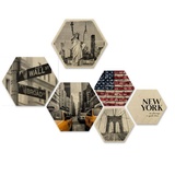 wall-art Mehrteilige Bilder »New York Collage Stadt Holzdeko«, (Set, 6 St., Dekorative Wanddekoration), Holzschild Collage, bunt