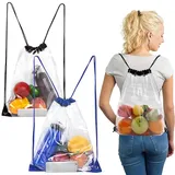 TRKETK 2 Stück Durchsichtiger Rucksack, Sport Rucksack mit Kordelzug Transparente Tasche Rucksack Wasserdichte Sport -Rucksackschnur für Gym Schulrucksack Strandschwimmen (Schwarz, Blau) - S