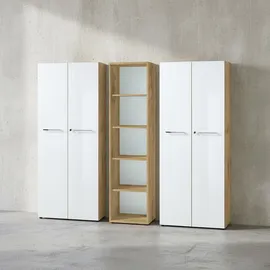 KADIMA DESIGN Büro-Set MUENCHEN 3-teilig 240cm breit Glasfront 2 Schrank Abschließbar & Regal Chalet-Eiche-Nb./Weiß