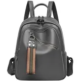 PORRASSO Rucksack Damen Mode Daypack Frauen Rucksäcke PU Leder Wasserdicht Schultasche Mittel Rucksack für Arbeit Reise Täglicher Gebrauch Grau