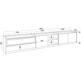SKRAUT HOME Lowboard 310x50x37 cm Eiche Schwarz Holzwerkstoff