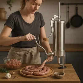 KRAFT&DELE | Wurstfüller manuell, Wurstmaschine aus Edelstahl, Wurstfüllmaschine, silber, Wurstpresse mit Tischklemme, Wurstspritze inkl. Füllro... - Silber