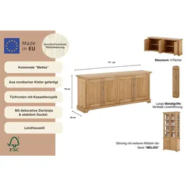 OTTO home Kommode OTTO HOME "Melissa", beige (natur), B:171cm H:70cm T:39cm, Massivholz, Sideboards, Kommode, aus massiver Kiefer, FSC zertifiziert, 4-türig, Breite 171 cm