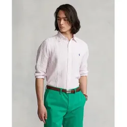 Polo Ralph Lauren für Herren. 710873446002 Gestreiftes Leinenhemd mit individueller Passform Rosa (M), Lässig, Langarm