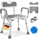 Kesser KESSER® Duschhocker mit Lehne höhenverstellbar in 6 Stufen 38-54cm Badhocker 150KG belastbar Duschstuhl Anti-Rutsch Füße & Matten Duschhilfe Senioren & Schwangere Duschsitz mit Brausehalterung