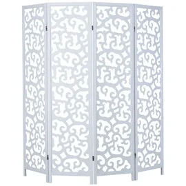 Homestyle4u Paravent Raumteiler 4 teilig Kiefer Holz Ornamente Weiß |