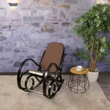 Mendler Schaukelstuhl M41, Schwingsessel Fernsehsessel, Massiv-Holz ~ Walnuss-Optik, Stoff/Textil dunkelbraun