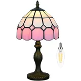 Kinbolas Tischlampe Im Tiffany-stil, Art-deco-beleuchtung Handgefertigte Buntglaslampenschatten Kleiner Nacht Nachtte Schlafzimmerlampe, Wohnzimmer, Mediterraner Tischdekoration Licht Mit (Color:pink)