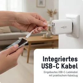 Ansmann USB Ladegerät 30W - USB C & A Schnelllader Integriertes Kabel