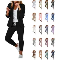 KDEIHT Hosenanzüge für Damen Anzug Business 2 Teilig Elegant Blazer Set Einfarbig Zweiteilig Revers Anzugjacke Hosenanzug Festlich Outfit Slim Fit Freizeitanzug Modern Büro Tracksuit - XXL