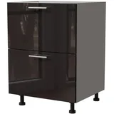Feldmann-Wohnen Schubladenunterschrank, Schwarz Hochglanz, Grau, Holzwerkstoff, 2 Schubladen, Rechteckig, 60x82x50 cm, Küchen, Küchenmöbel, Küchenschränke, Küchenunterschränke