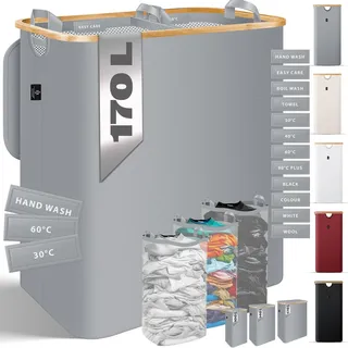 Kesser KESSER® Wäschekorb mit Deckel faltbar Wäschebox Wäschetruhe Wäschetonne Wäschesammler mit herausnehmbaren Wäschesäcke Laundry Baskets Wäschesortierter inkl. Waschhinweisen