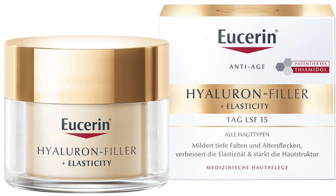 Eucerin® Hyaluron-Filler + Elasticity Tagespflege LSF 15 – Gesichtscreme zur Minderung tiefer Falten – Anti-Aging Creme gegen Altersflecken