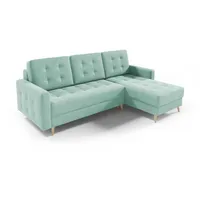 MOEBLO Ecksofa SKIEN I, Couch für Wohnzimmer, Schlafsofa Sofagarnitur Sofa Eckcouch L-Form Wohnlandschaft mit 3 Rückenkissen - (BxHxT): 235x99x139 cm, mit Schlaffunktion und Bettkasten grün
