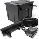 Wiltec Filter Set Bio Teichfilter 12000l, UVC Teichklärer mit 24W, 80W Pumpe Schlauch