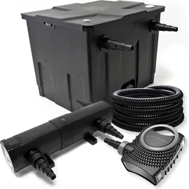 Wiltec Filter Set Bio Teichfilter 12000l, UVC Teichklärer mit 24W, 80W Pumpe Schlauch