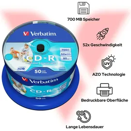Verbatim CD-R 700MB 52x bedruckbar 50er Spindel (43438)