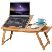 Ejoyous Bambus Laptoptisch, Laptopständer Notebooktisch Frühstückstablett Klappbarer Lapdesk 5 Neigungswinkel Betttisch für Lesen oder Frühstücks Blumendesign mit Schublade