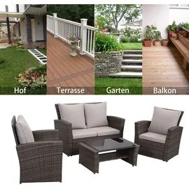 MeXo Polyrattan Lounge-Set 4-tlg. grau/hellgrau
