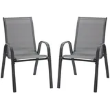 Outsunny 2er Set Gartenstuhl Stapelstuhl mit Armlehne Metall Mesh-Gewebe grau 70x54x90cm für Terrasse und Gartenmöbel Aosom.de