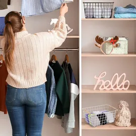 Relaxdays Drahtkorb Gitter Design mit Holzgriffen 22 x 32 x 16 cm weiß