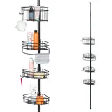 bremermann Teleskop-Eckregal, 4 Körbe, 2 Haken, Teleskop-Stange bis max. ca. 290 cm, höhenverstellbares rostfreies Duschregal, Klemmregal ohne Bo...