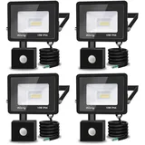 10W LED Strahler mit Bewegungsmelder Außen, Superhell 6500K 1000LM Kaltweiß LED Fluter Leuchte mit Bewegungssensor, IP66 Wasserdicht Außenstrahler Fluter Flutlicht für Garten, Innenhöfe, 2-teilig