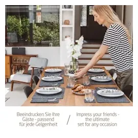 MIQIO 18 er Set Tischsets 6 Platzsets, Bestecktaschen Glasuntersetzer,