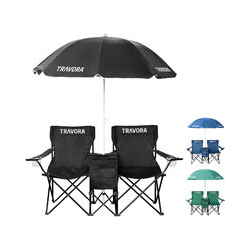 2er Partner Campingstuhl mit Sonnenschirm und Kühlfach in versch. Farben:Schwarz