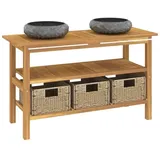 vidaXL Waschtisch mit Schwarzen Marmorbecken Massivholz Teak