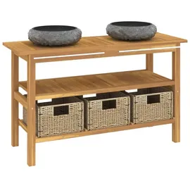 vidaXL Waschtisch mit Schwarzen Marmorbecken Massivholz Teak