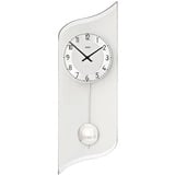 AMS 7436 Quarzuhr Silber Pendeluhr modern Glas Wohnzimmer Wanduhr mit Metallpendel