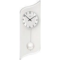 AMS 7436 Quarzuhr Silber Pendeluhr modern Glas Wohnzimmer Wanduhr mit Metallpendel