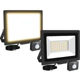 RIGIDON 2x 50W 5000LM Aussenleuchte Bewegungsmelder Led Strahler, Außen Led Lampe, 4000K Warmweiß Led Flutlicht Außenleuchte, Wasserdicht Außen-Leuchte Flutlicht Für Garten Garage Carport Hauswand