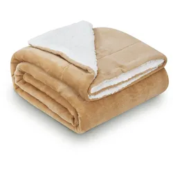 Juskys Fleecedecke 150x200 cm mit Sherpa - flauschig, waschbar - Decke für Bett & Couch - Camel
