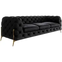 s-style möbel Chesterfield-Sofa 3-Sitzer Willow mit Metall Füßen, Schwarz Samt
