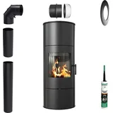 Ofen freistehender Kamin ROLLO/W GRILLES 7kW fi 150 Schwarz TERMOTEC Set - Schwarz