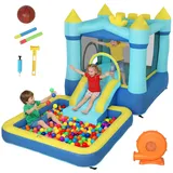 AIYAPLAY Hüpfburg mit Gebläse Aufblasbar Spielcenter mit Rutsche Trampolin Planschbecken/Bällebad Basketballkorb Wasserpistole Bouncy Castle für 3-8 Jahre Kinder für Indoor & Outdoor 364x173x182 cm