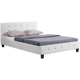 CARO-Möbel Polsterbett KINGSTON Bettgestell 140 x 200 cm Doppelbett Designbett mit Strasssteinen inklusive Lattenrost Lederimitat in weiß - 2 Jahre Gewährleistung - mind. 14 Tage Rückgaberecht - Weiß
