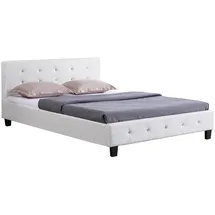 CARO-Möbel Polsterbett KINGSTON Bettgestell 140 x 200 cm Doppelbett Designbett mit Strasssteinen inklusive Lattenrost Lederimitat in weiß - 2 Jahre Gewährleistung - mind. 14 Tage Rückgaberecht - Weiß