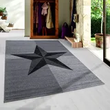 HomebyHome Teppich Wohnzimmer 160x230 cm Grau und Schwarz Moderne Stern Design - Jugendzimmer Esszimmer und Schlafzimmer Teppich Kurzflor Teppich Extra Weich Pflegeleicht - Carpet Living Room