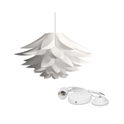 kwmobile Deckenleuchte, DIY Puzzle Lampe Lampenschirm - Lotus Schirm Set mit Deckenbefestigung 90cm Kabel E27 Fassung - Puzzlelampe Deckenleuchte weiß