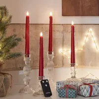 Lights4fun 4er Set TruGlow® LED rote Stabkerzen mit Fernbedienung Echtwachs Rot 24cm Weihnachtsdeko Tischdeko Weihnachten