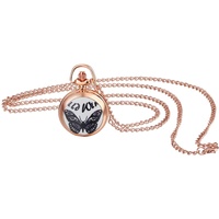 JewelryWe Taschenuhr Damen Elegant Schmetterling Analog Quarz Uhr mit Halskette Kette Pocket Watch Geschenk Rosegold