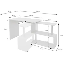 ML-Design Eckschreibtisch drehbar L-Form Weiß